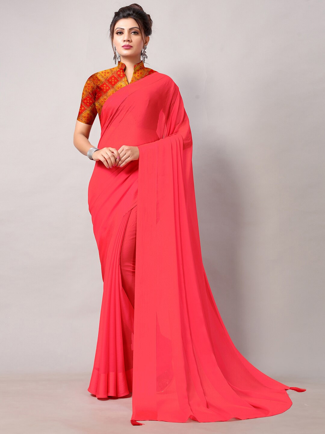 

HRITIKA Poly Chiffon Saree, Pink