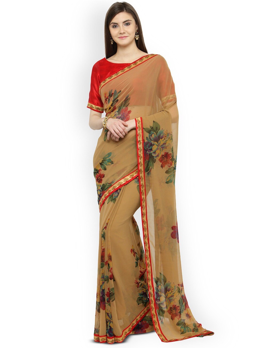 

HRITIKA Floral Printed Poly Georgette Saree, Mustard