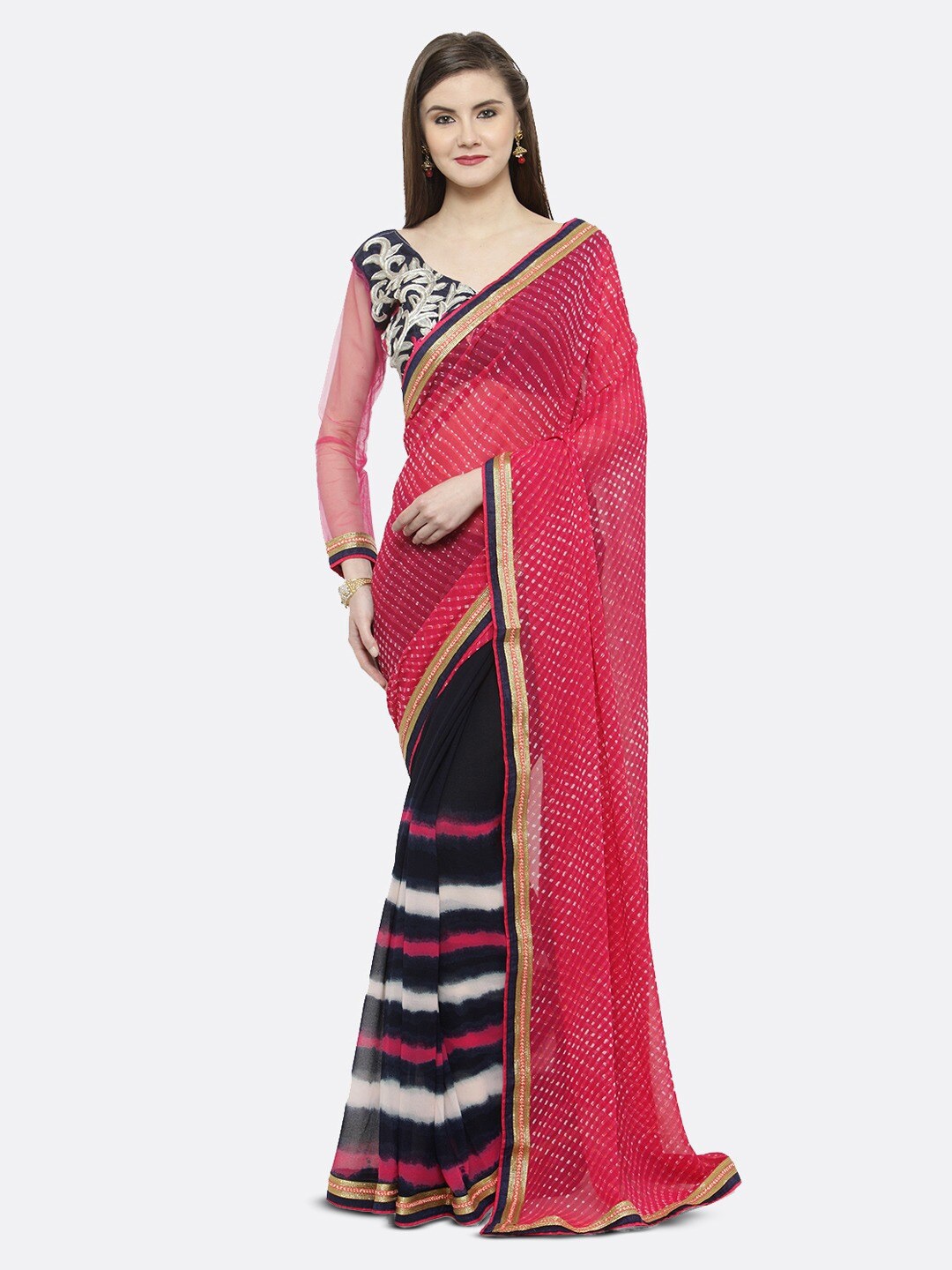 

HRITIKA Geometric Printed Half & Half Saree, Pink