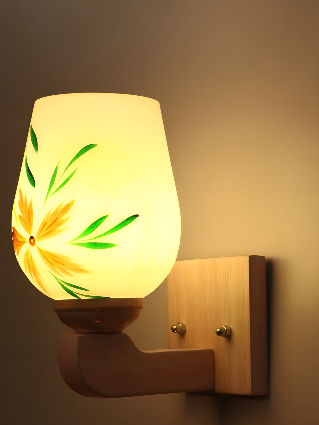 

Afast White & Green Floral Printed Glass Wall Lamp