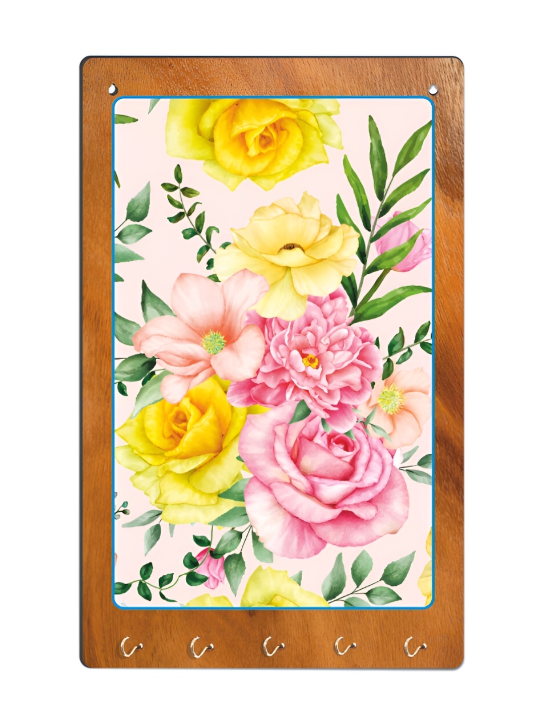 

CVANU Brown & Pink Floral Printed Wooden Key Holders