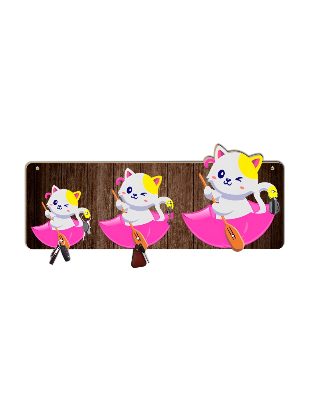 

CVANU Brown & Pink Printed Wooden 6 Hooks Key Holders