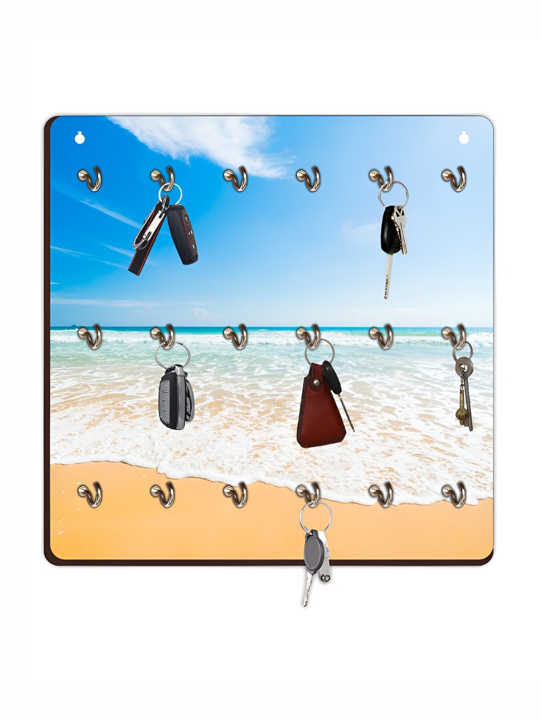 

CVANU Blue & White Printed Wooden Key Holder