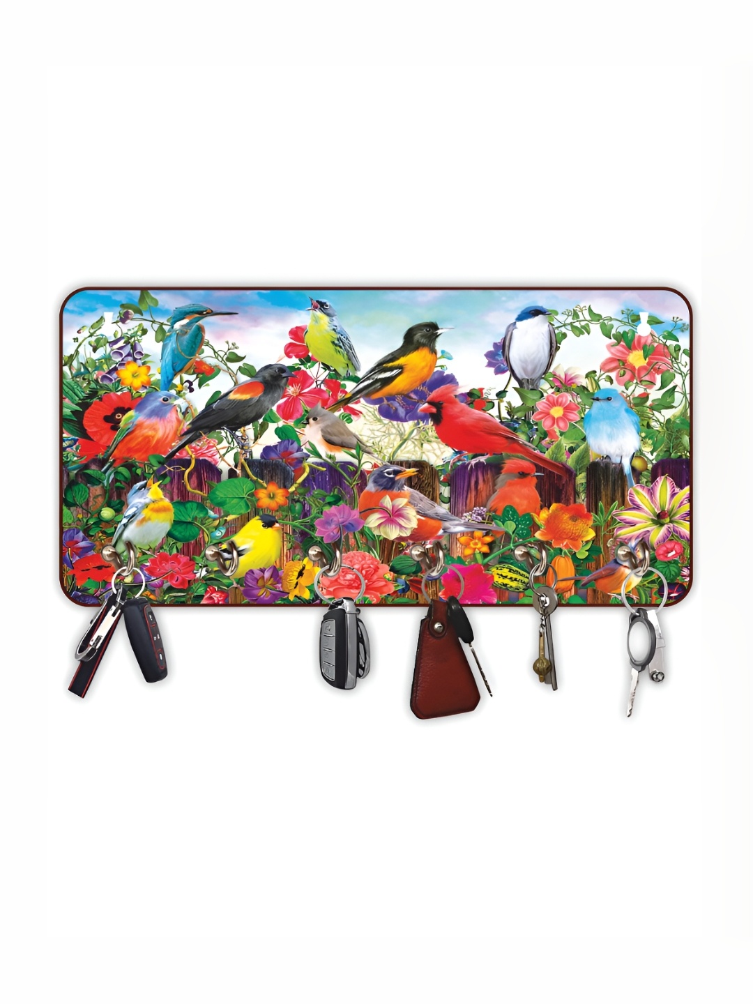 

CVANU Blue & Red Printed Wooden 6 Hooks Key Holders
