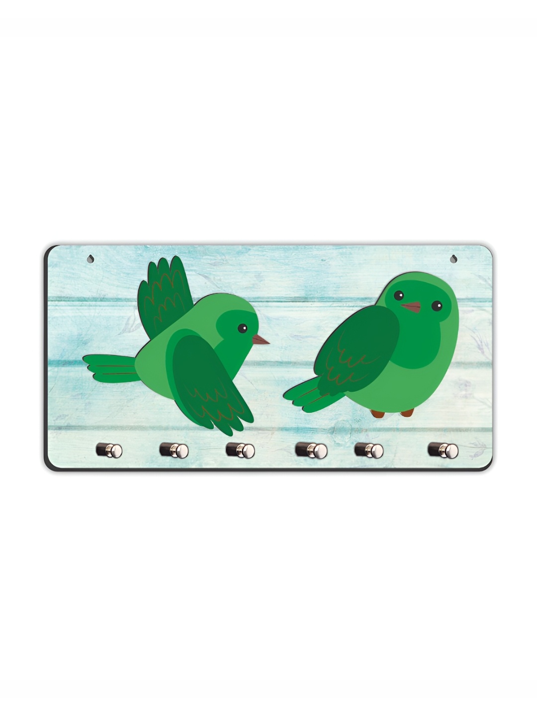 

CVANU Blue & Green Printed Wooden 6 Hooks Key Holders