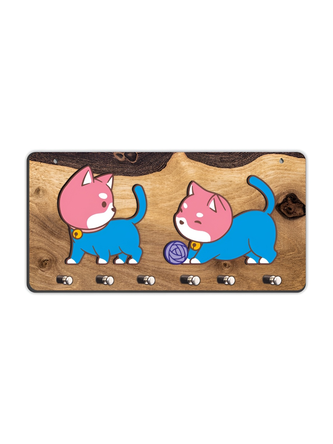 

CVANU Brown & Brown Printed Wooden 6 Hooks Key Holders