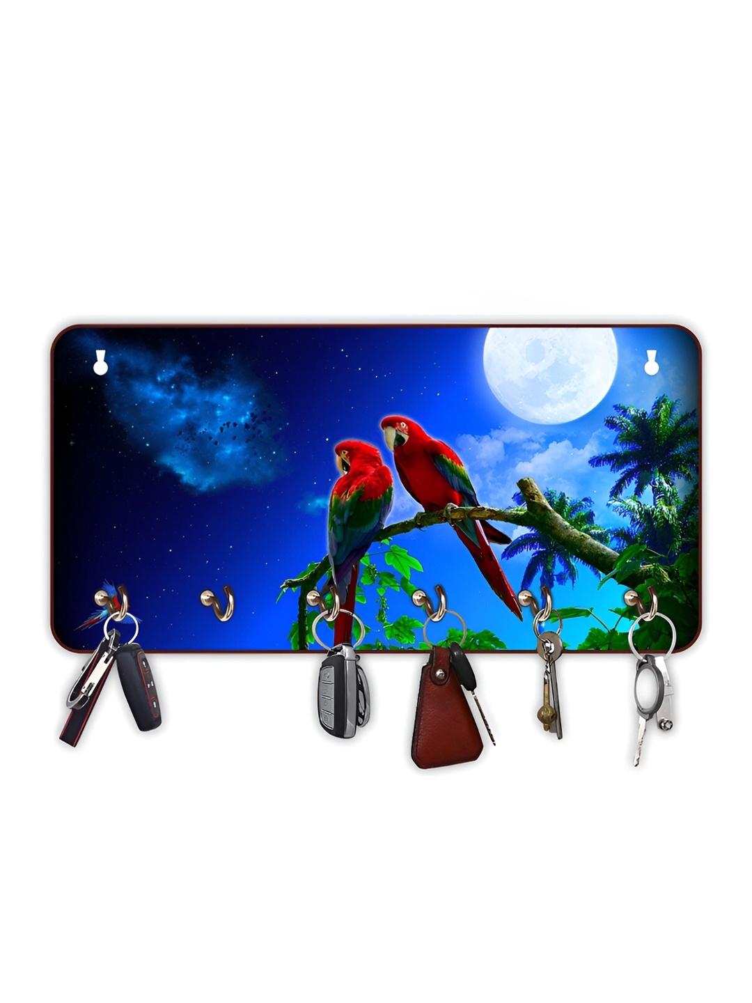 

CVANU Blue & Green Printed Wooden 6 Hooks Key Holders