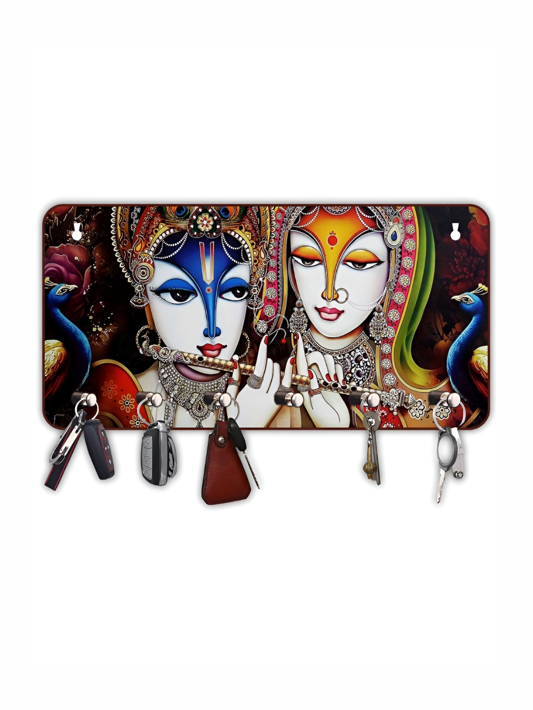 

CVANU Brown & White Printed Wooden 6 Hooks Key Holder