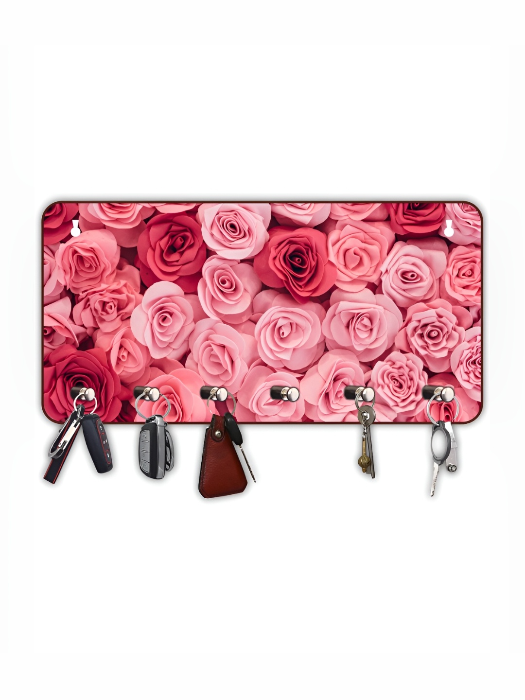 

CVANU Pink Printed Wooden 6 Hooks Key Holder