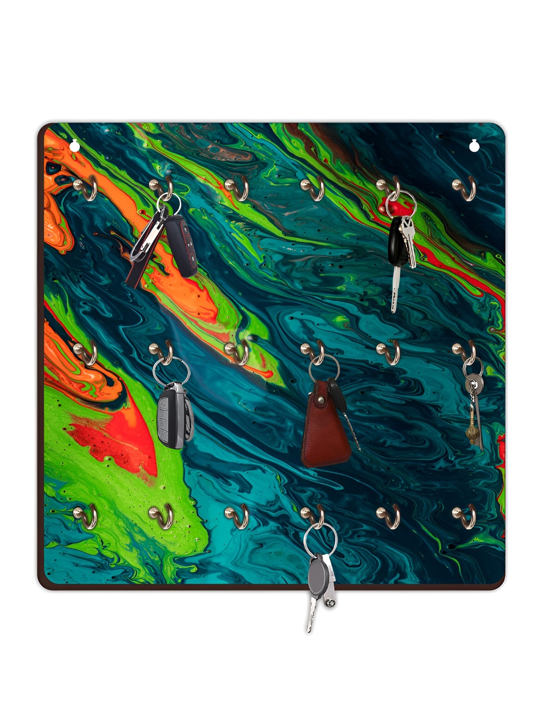 

CVANU Green & Blue Printed Wooden 18 Hooks Key Holders