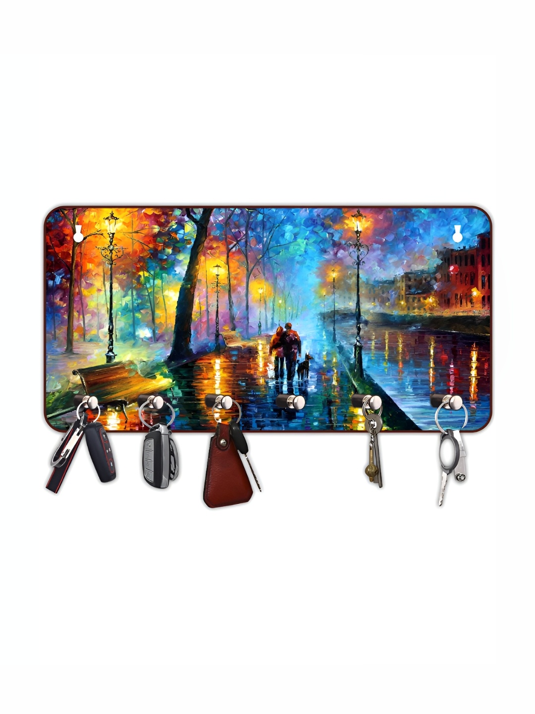 

CVANU Blue & Yellow Printed Wooden Key Holders
