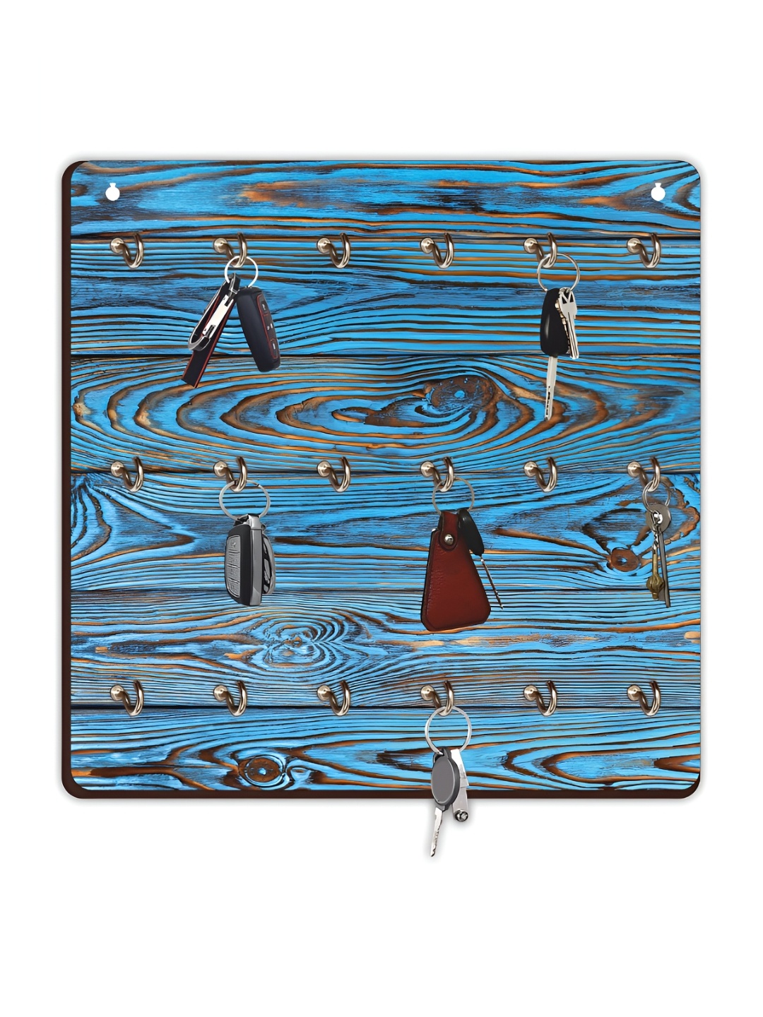 

CVANU Brown & Blue Printed Wooden 18 Hooks Key Holders
