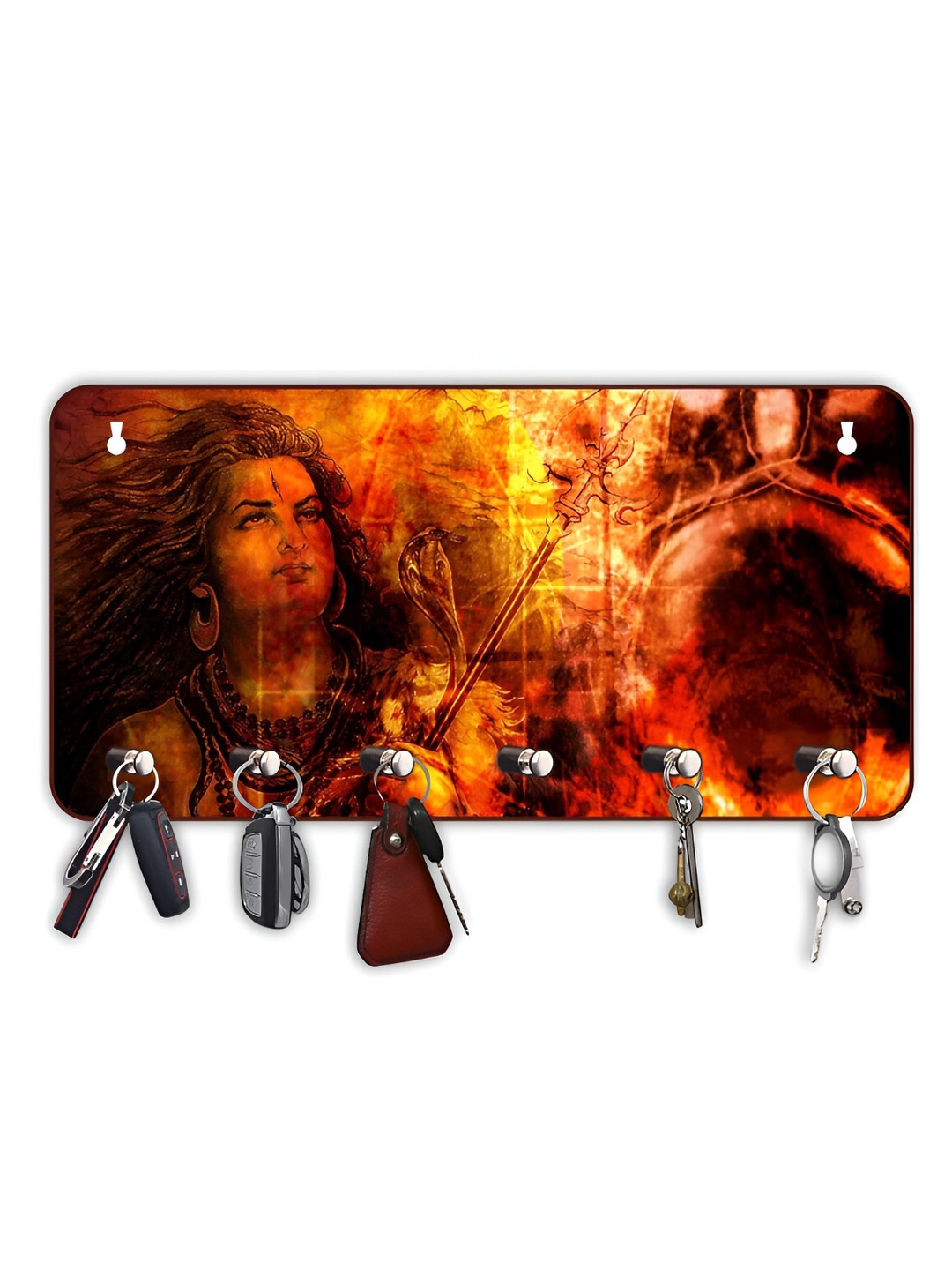 

CVANU Orange Colored & Brown Printed Wooden Key Holders