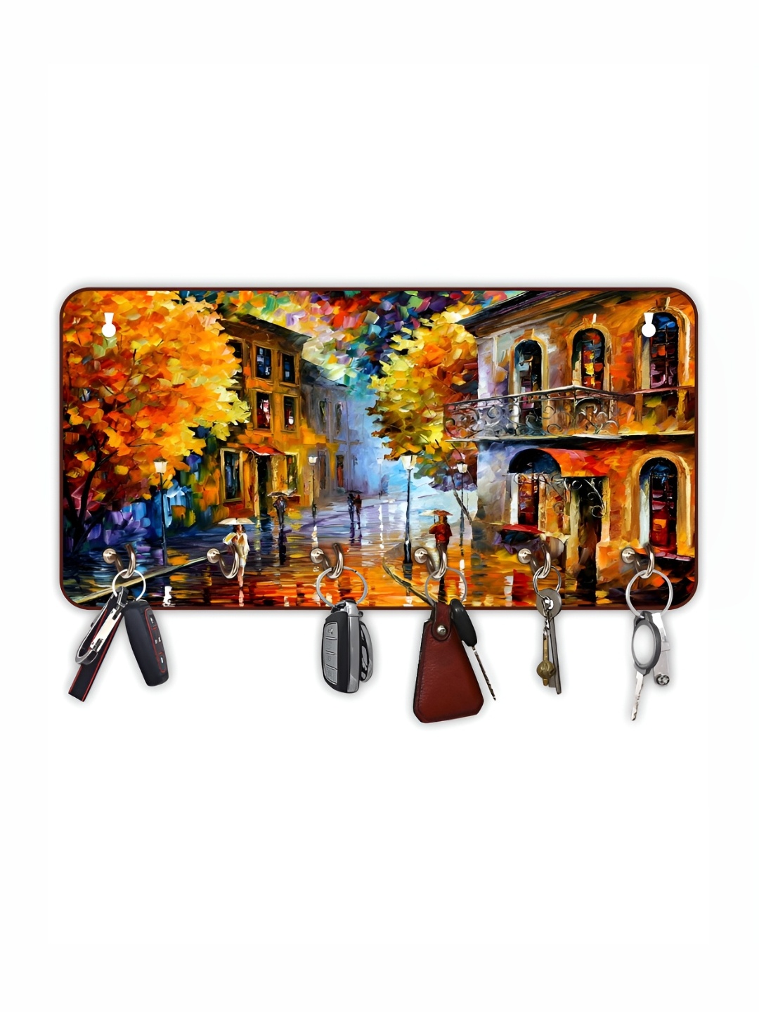 

CVANU Brown & Yellow Printed Wooden 6 Hooks Key Holders