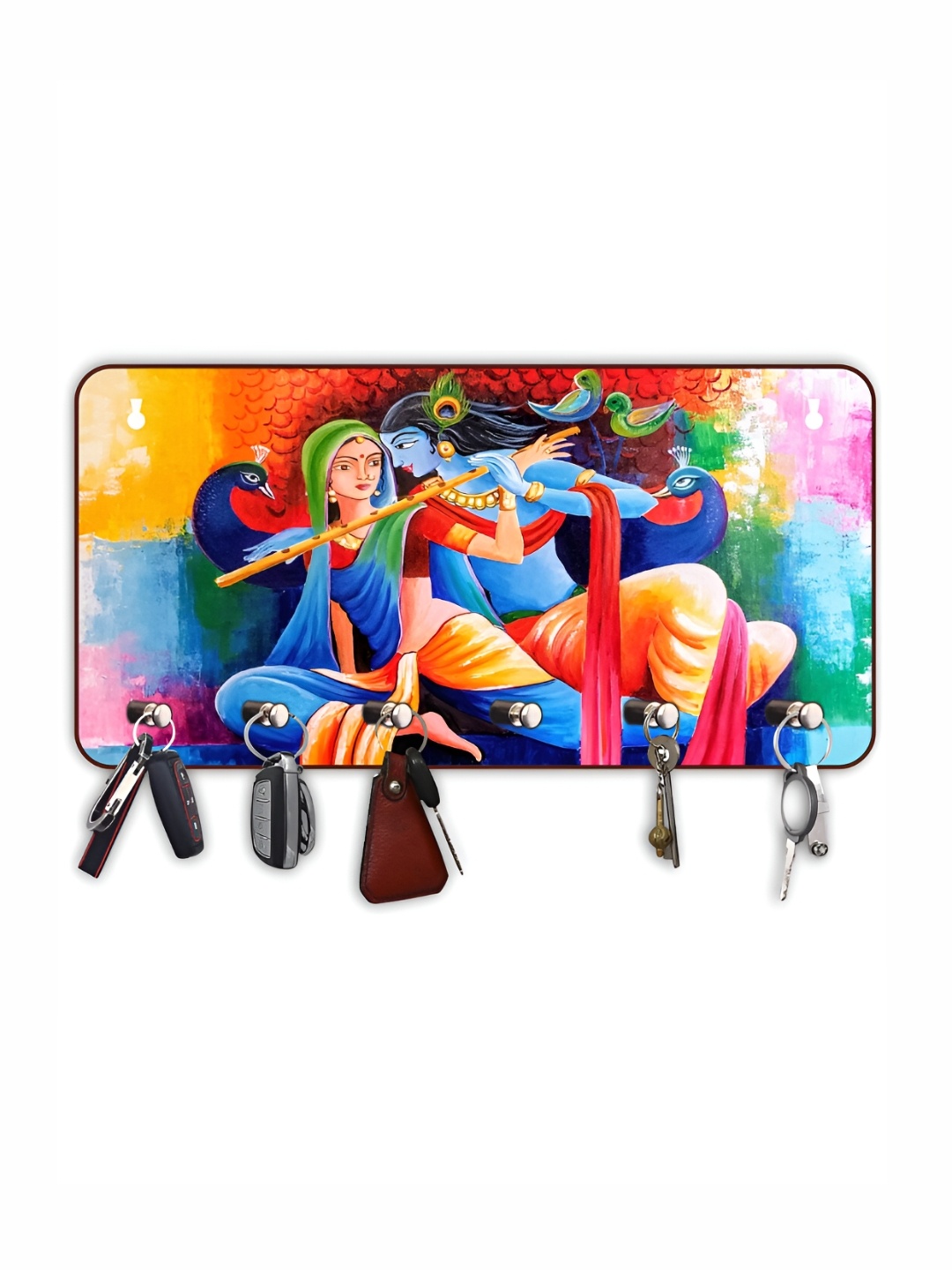 CVANU Blue & Red Printed Wooden Key Holders