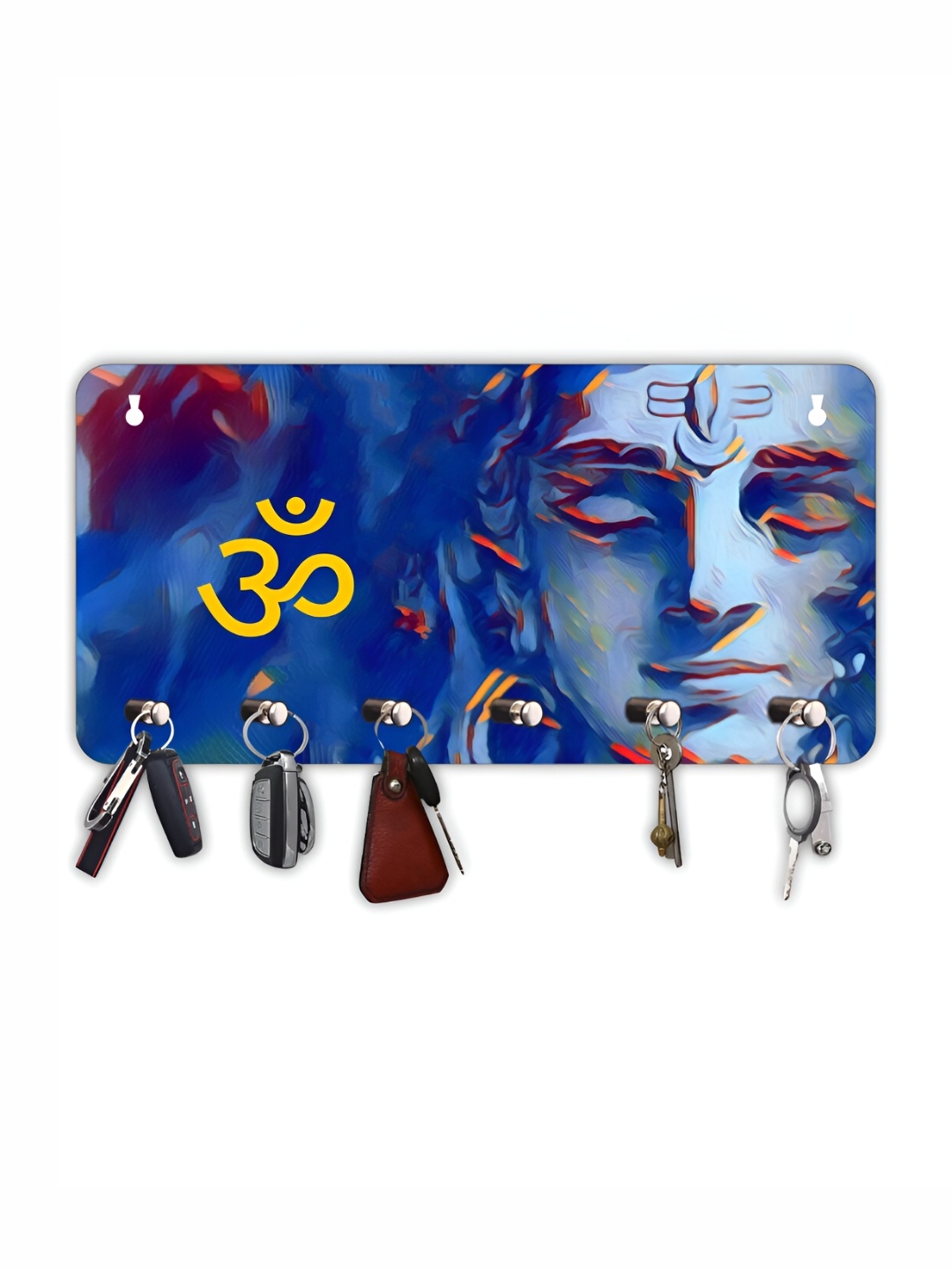 CVANU Blue & Yellow Printed Wooden Key Holders