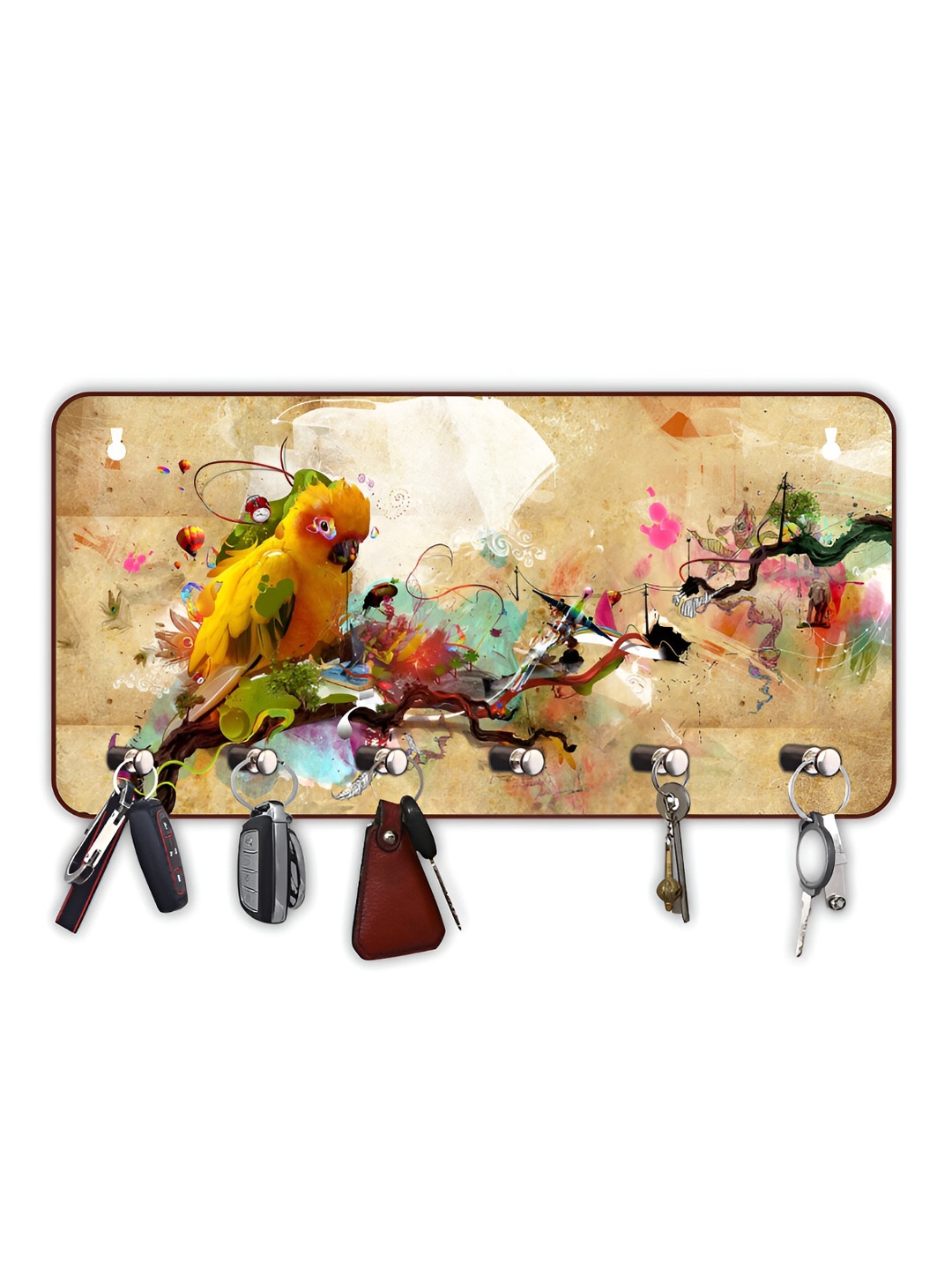 

CVANU Beige & Yellow Printed Wooden Key Holders