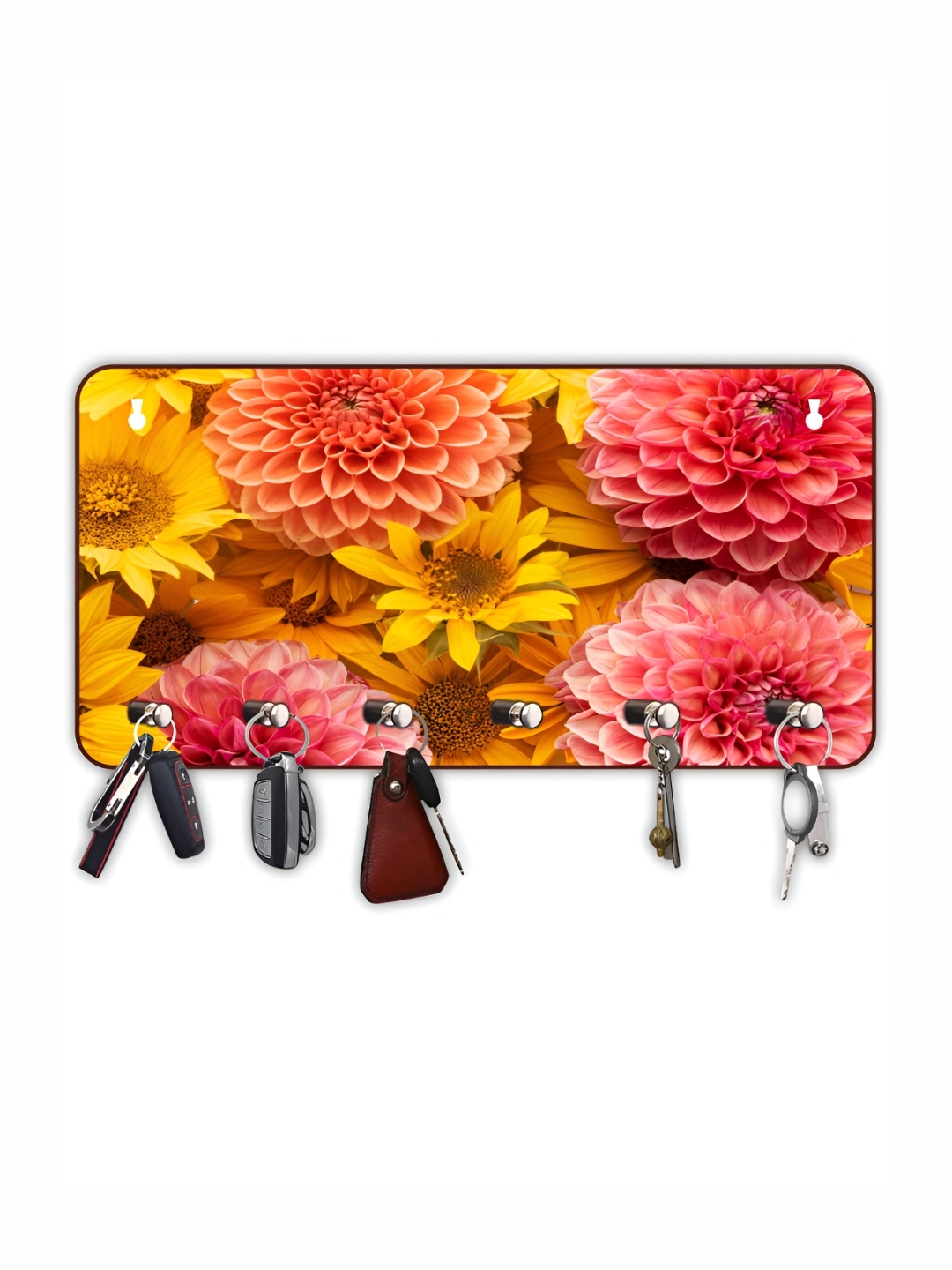 

CVANU Yellow & Pink Floral Wooden Key Holders