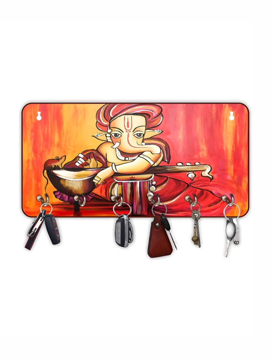 

CVANU Red & Brown Printed Wooden 6 Hooks Key Holder
