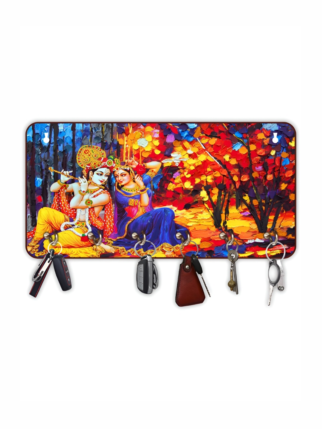 

CVANU Blue & Red Printed Wooden 6 Hooks Key Holder