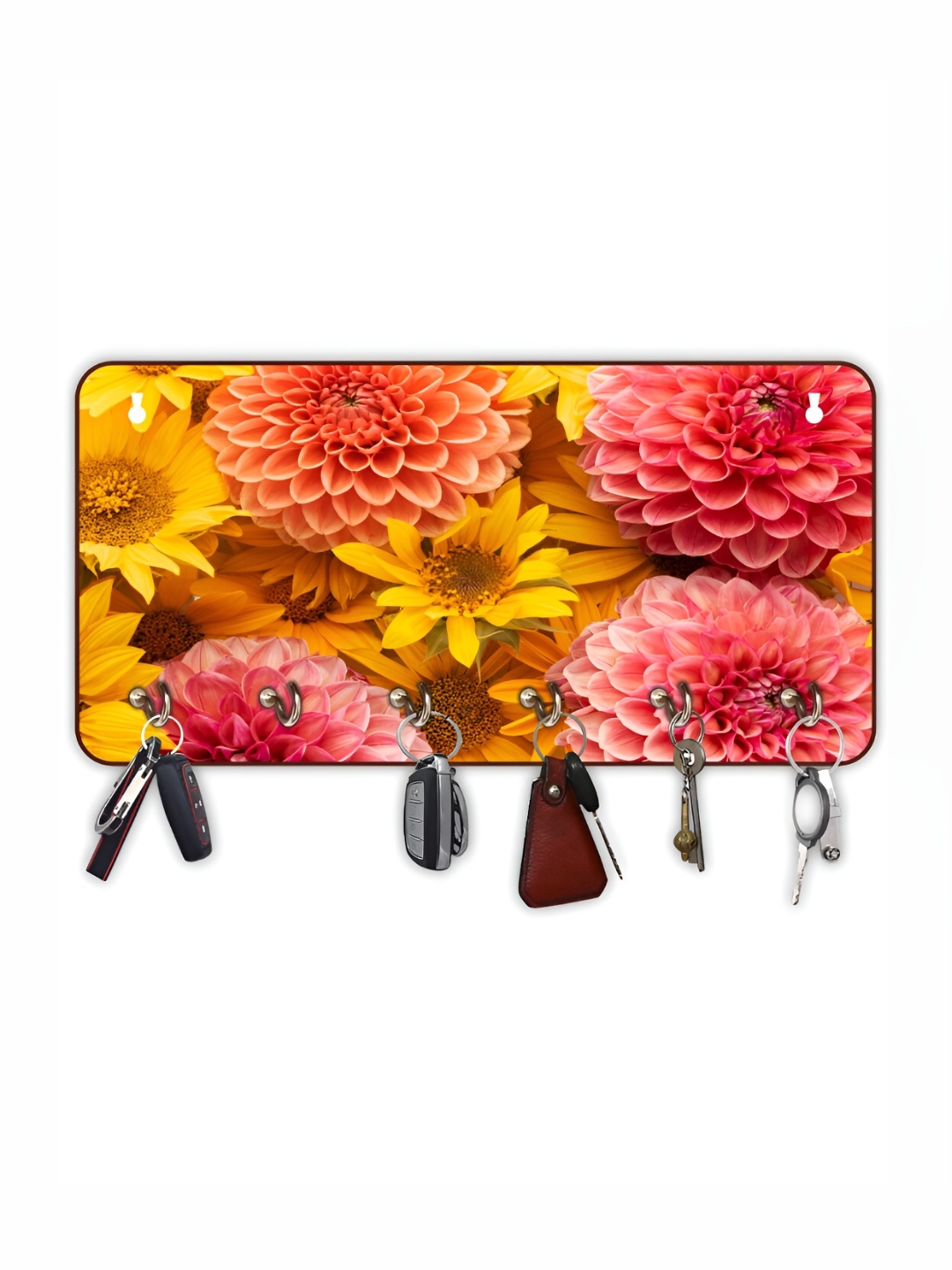 

CVANU Pink & Yellow Printed Wooden 6 Hooks Key Holder
