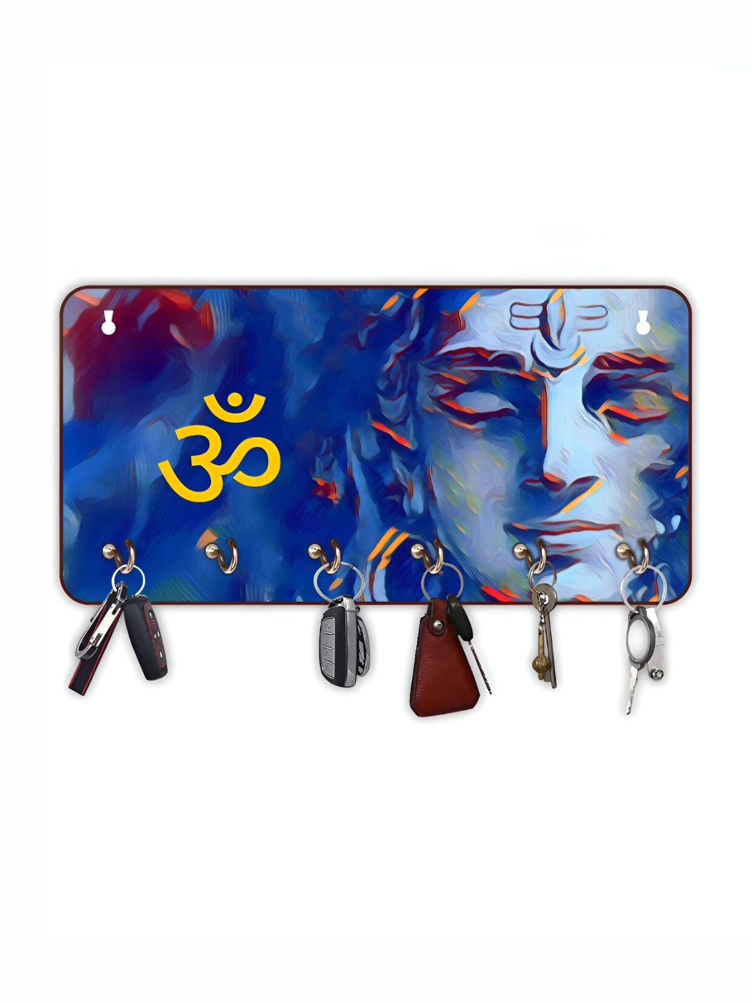 CVANU Blue & Red Printed Wooden 6 Hooks Key Holder