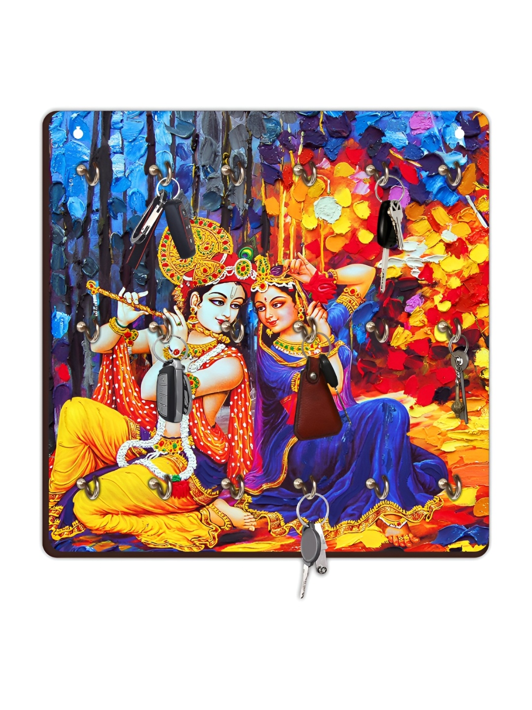 

CVANU Blue & Yellow Printed Wooden 18 Hooks Key Holder