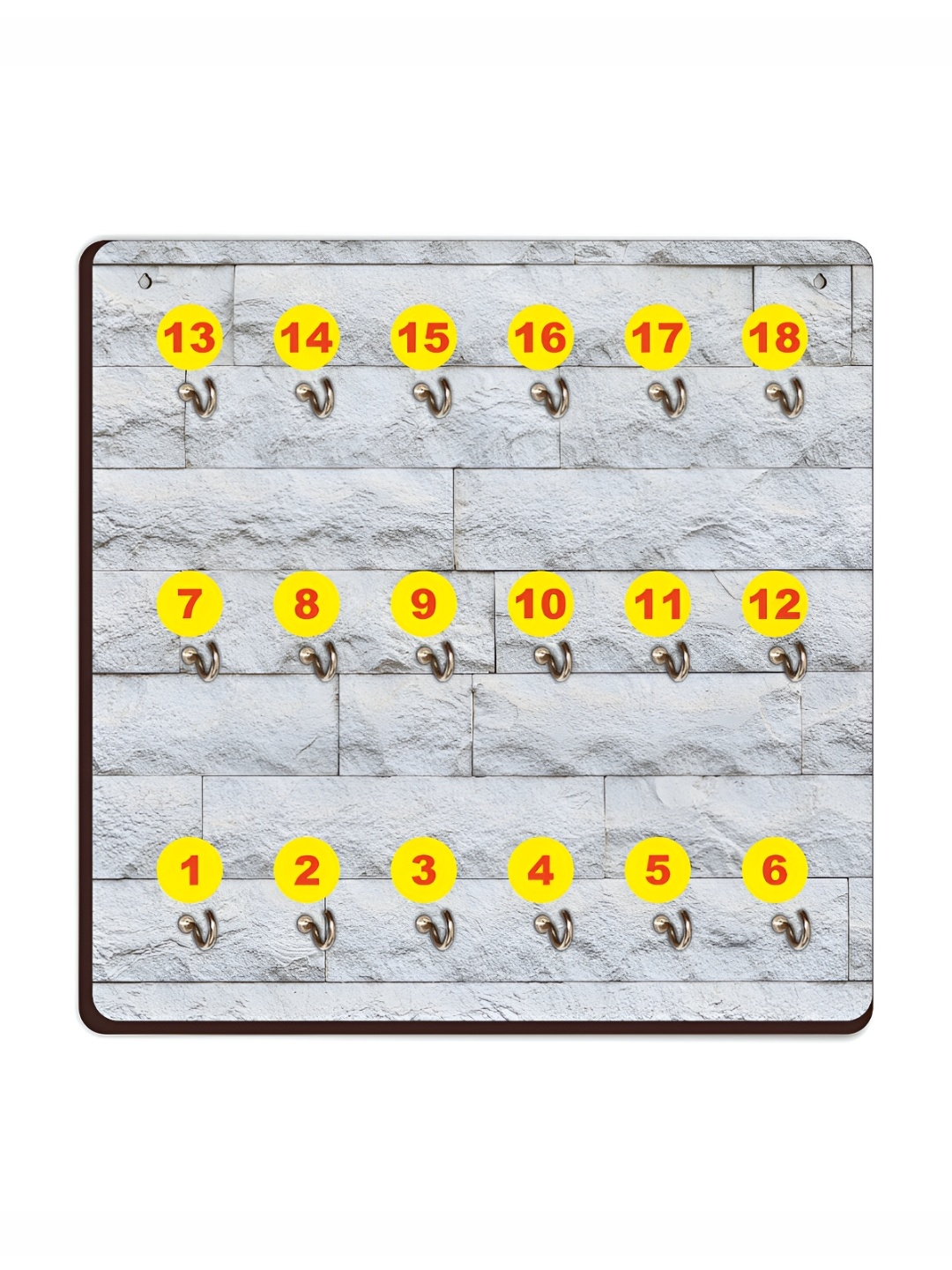 

CVANU Grey & Yellow Printed Wooden 18 Hooks Key Holder