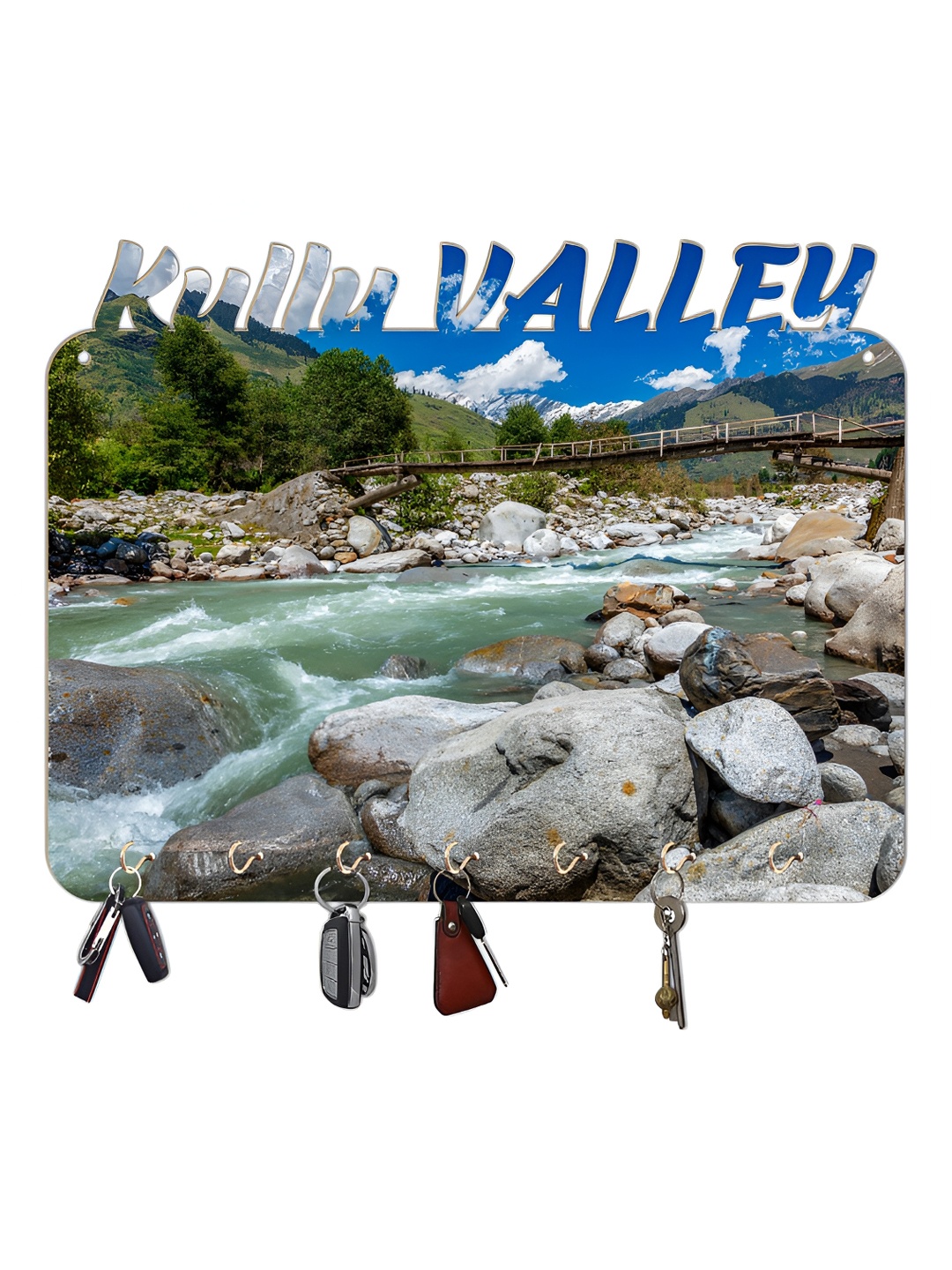 

CVANU Grey & Blue Printed Wooden 7 Hooks Key Holder