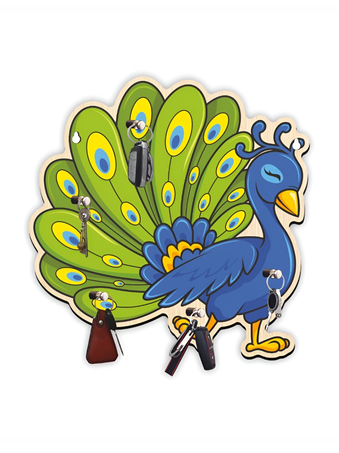 

CVANU Green & Blue Printed Wooden 5 Hooks Key Holder