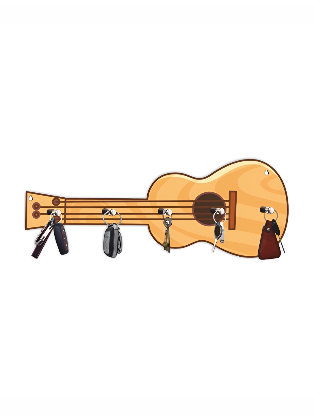 

CVANU Beige & Brown Printed Wooden 5 Hooks Key Holder
