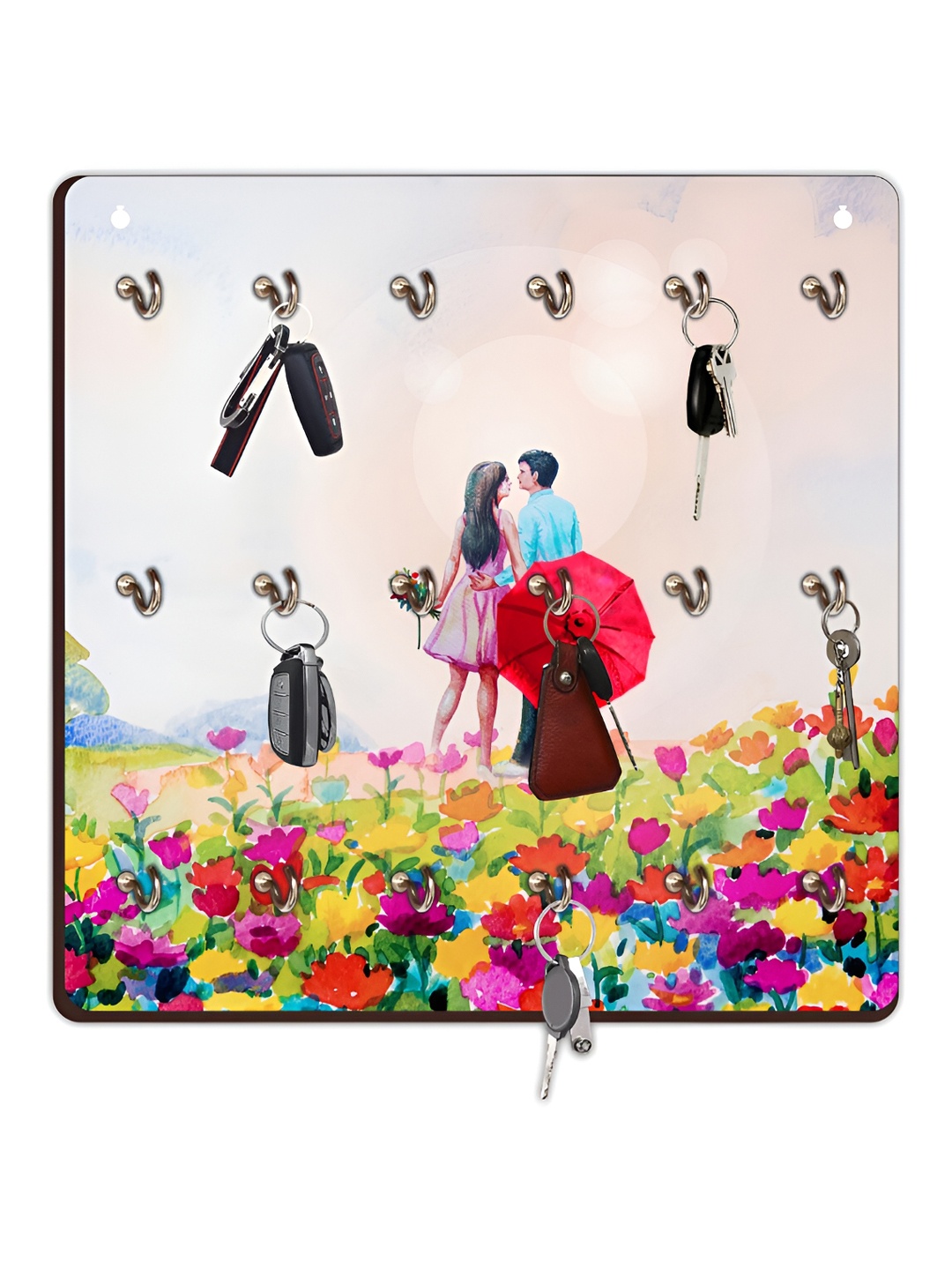 

CVANU Pink & Green Printed Wooden 18 Hooks Key Holder