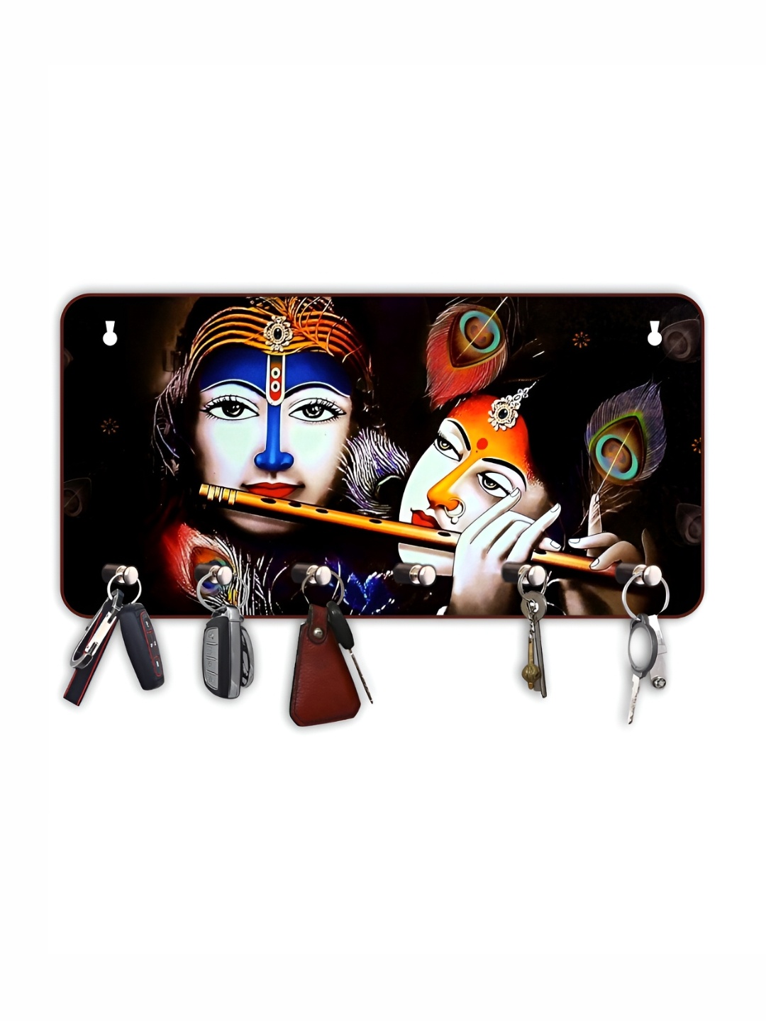 

CVANU Black & White Wooden 6 Hooks Key Holder