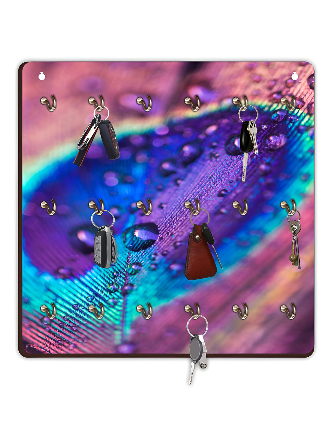 

CVANU Blue & Purple Printed Wooden 18 Hooks Key Holder