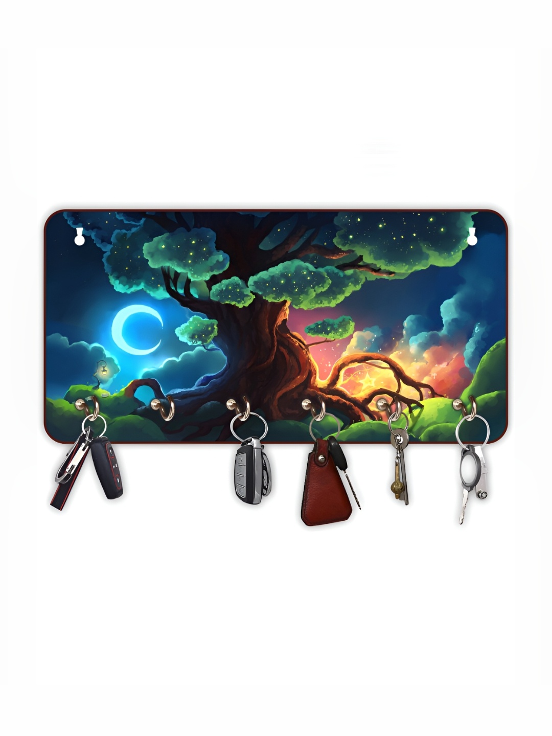 

CVANU Blue & Green Printed Wooden 6 Hooks Key Holder
