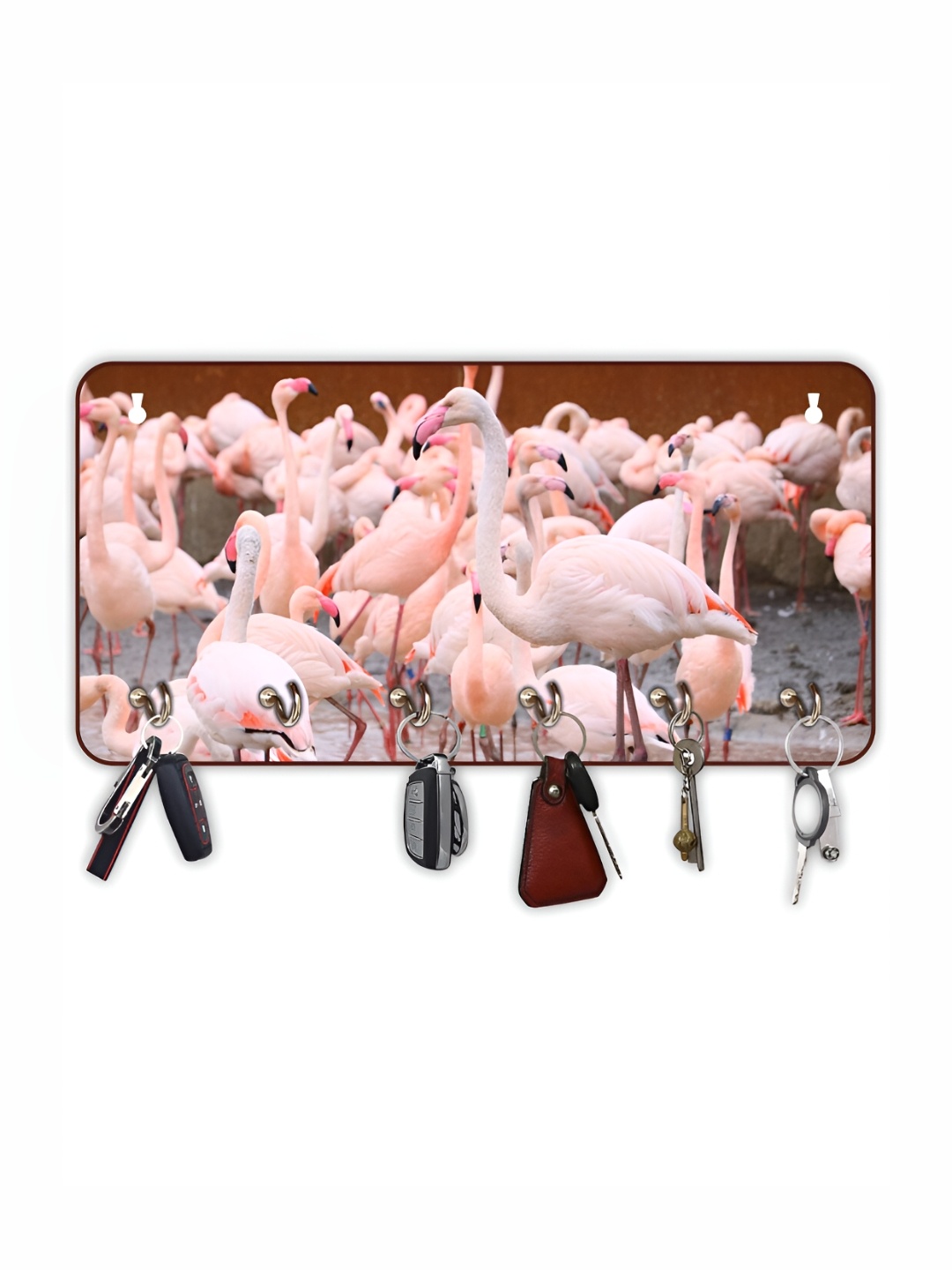 

CVANU Pink & White Printed Wooden 6 Hooks Key Holder