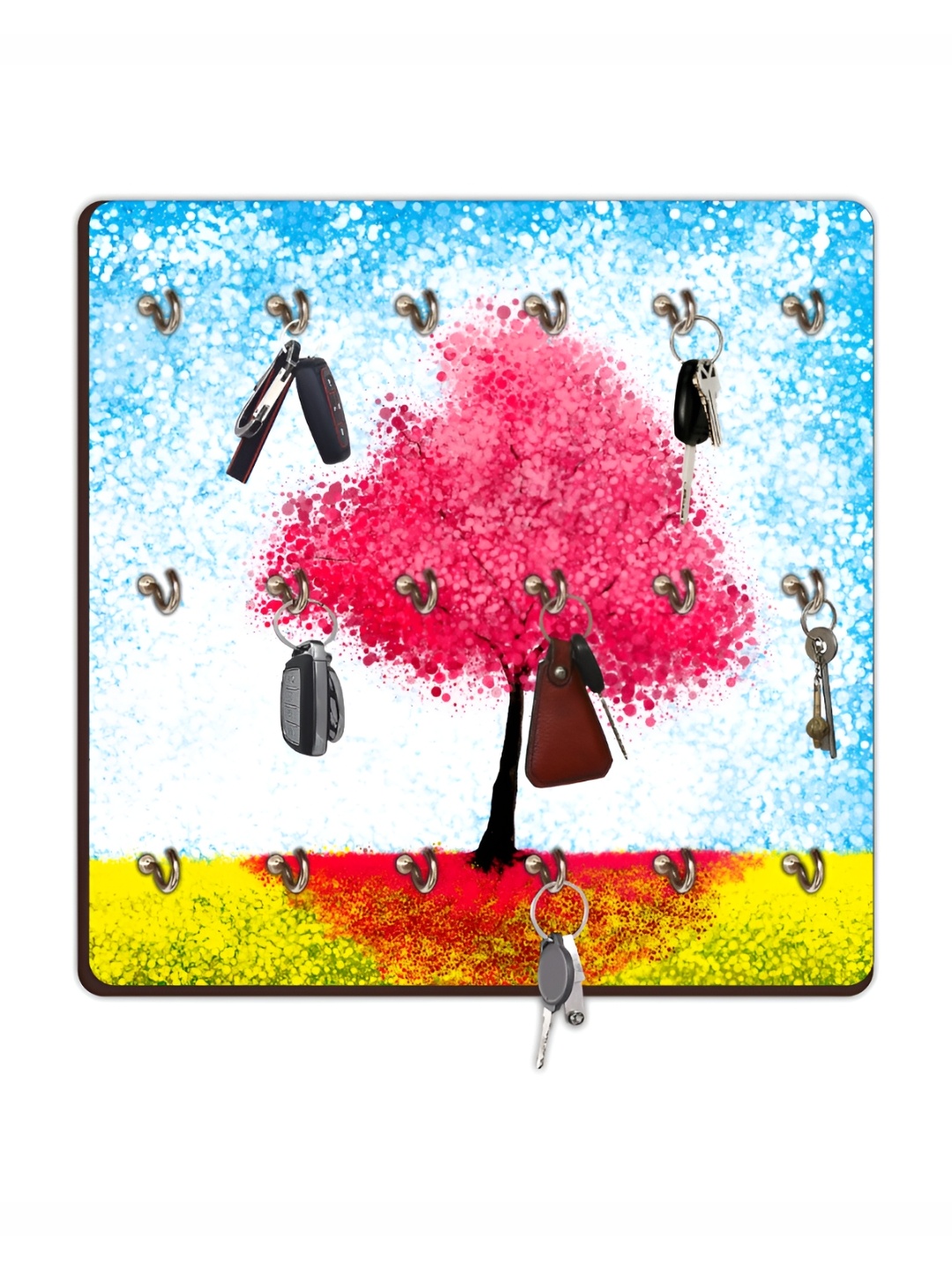 

CVANU Pink & Blue Printed Wooden 18 Hooks Key Holder