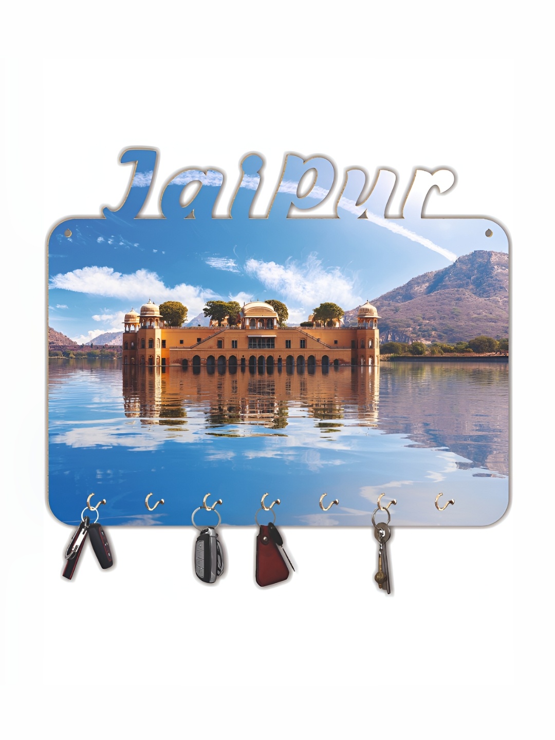 

CVANU Blue & Brown Printed Wooden 7 Hooks Key Holders