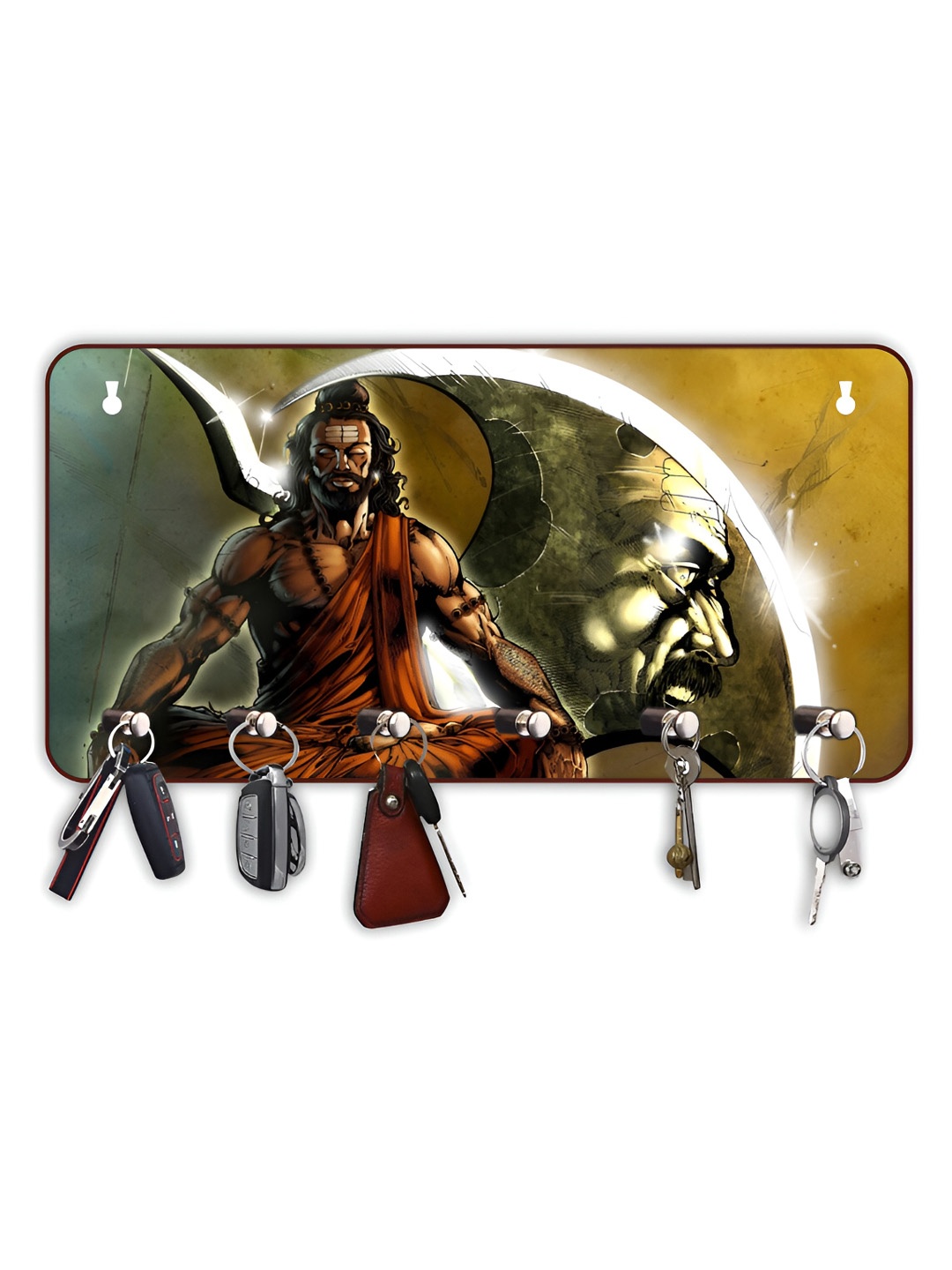 

CVANU Brown & Grey Printed Wooden 6 Hooks Key Holders