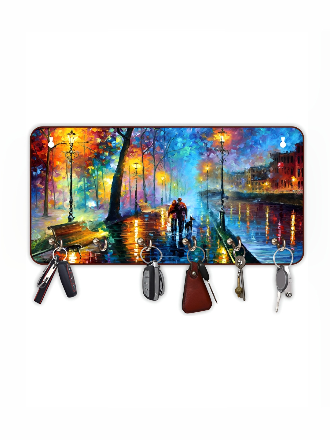 

CVANU Blue & Yellow Printed Wooden 6 Hooks Key Holders