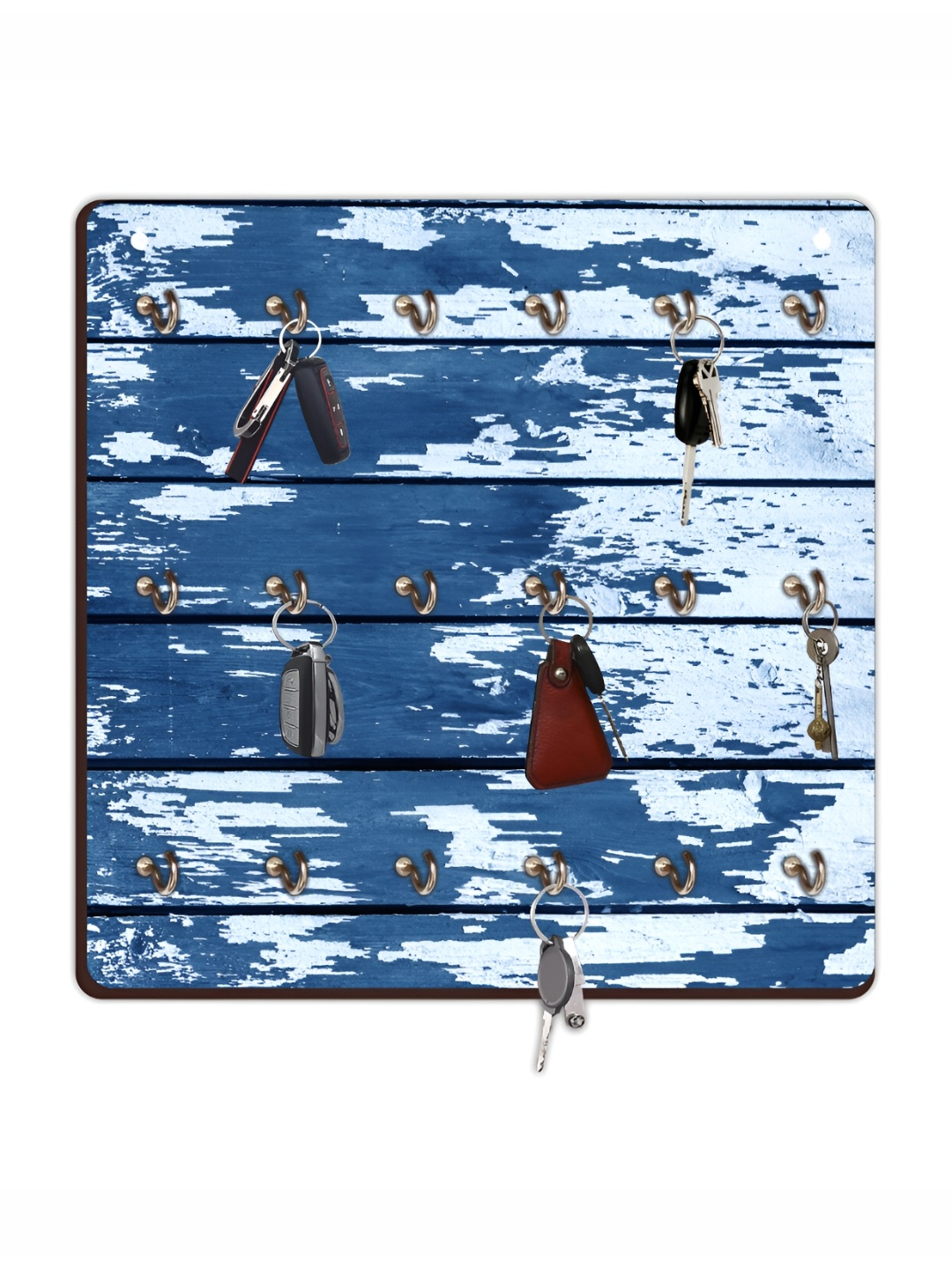 CVANU Blue Printed Wooden 18 Hooks Key Holders