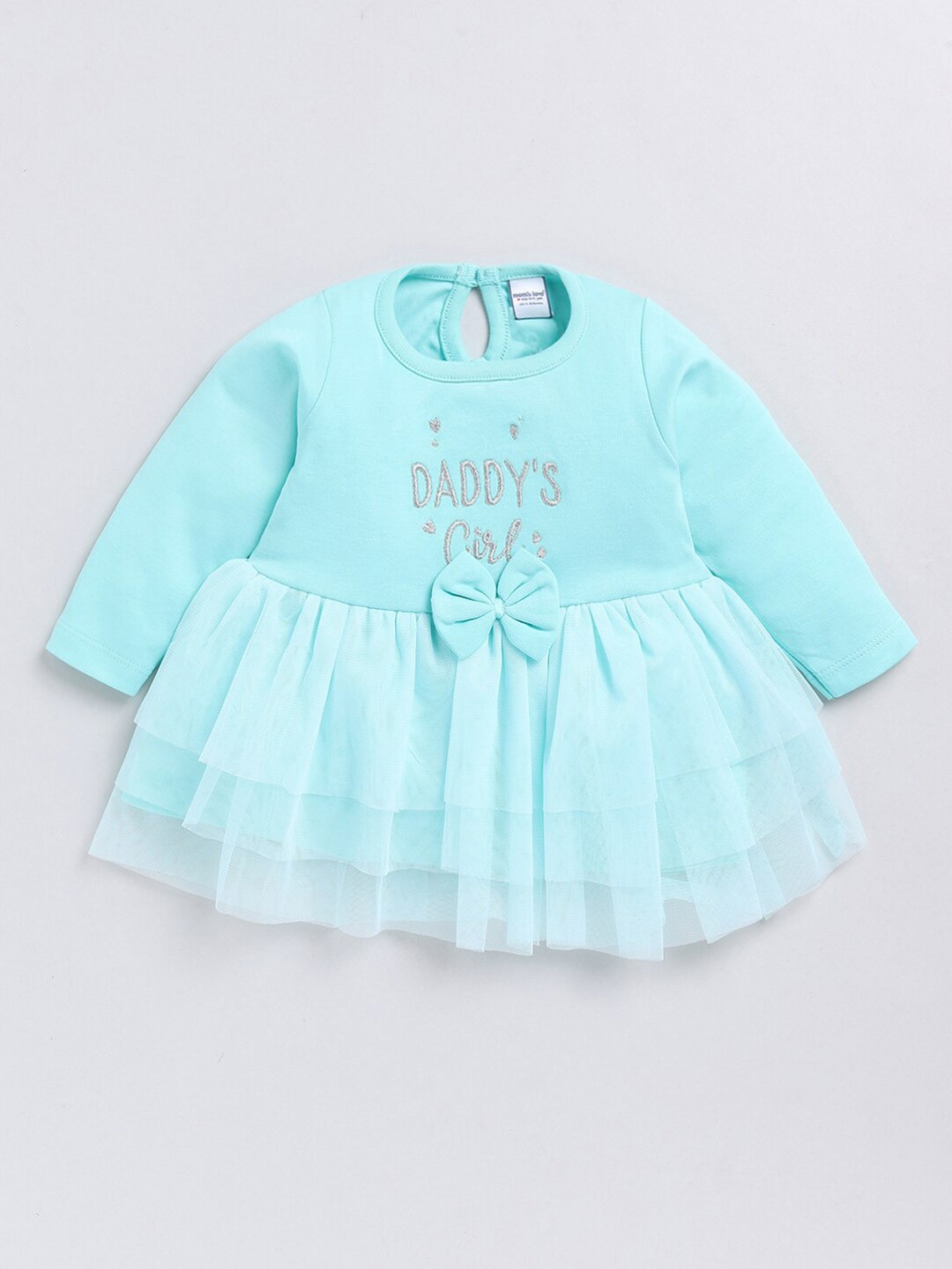 

Moms Love Girls Embroidered Fit and Flare Pure Cotton Dress, Blue