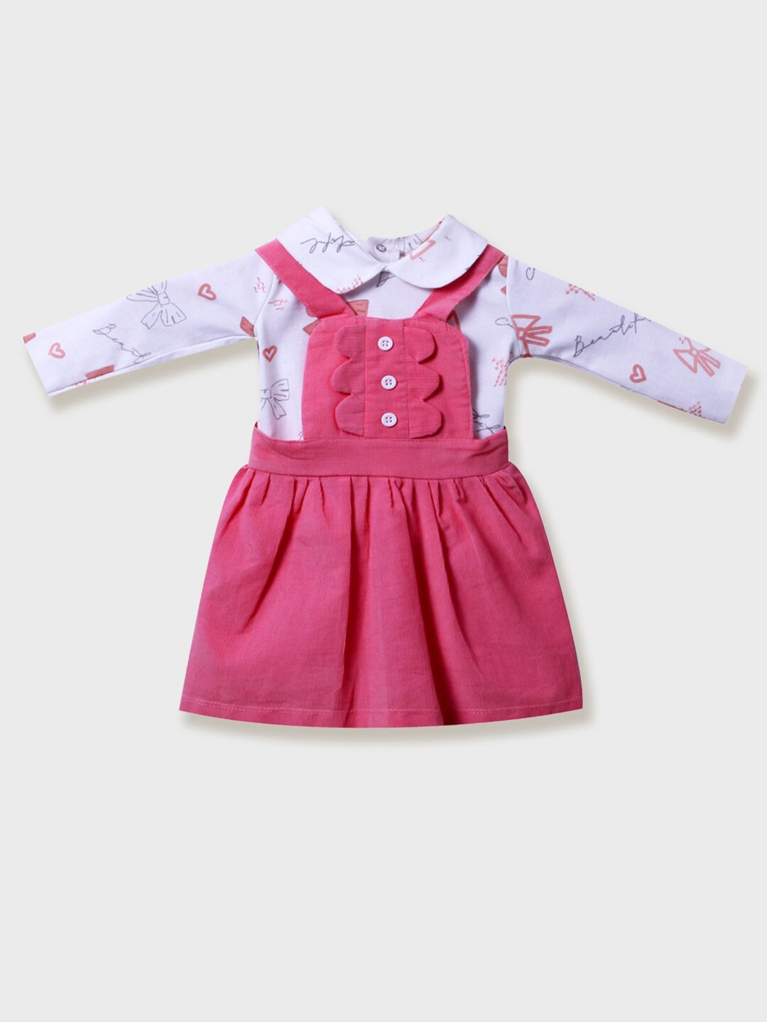

Moms Love Infant Girls Cotton Pinafore Dress With T-shirt, Pink