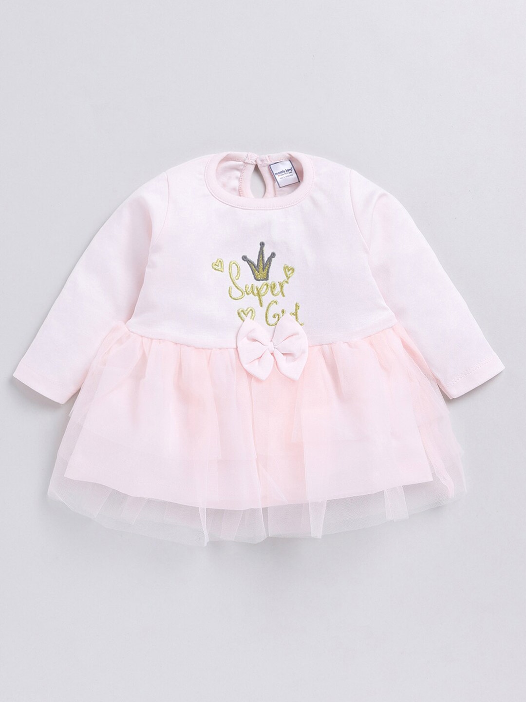 

Moms Love Infant Girls Embroidered Bow Pure Cotton A-Line Dress, Peach