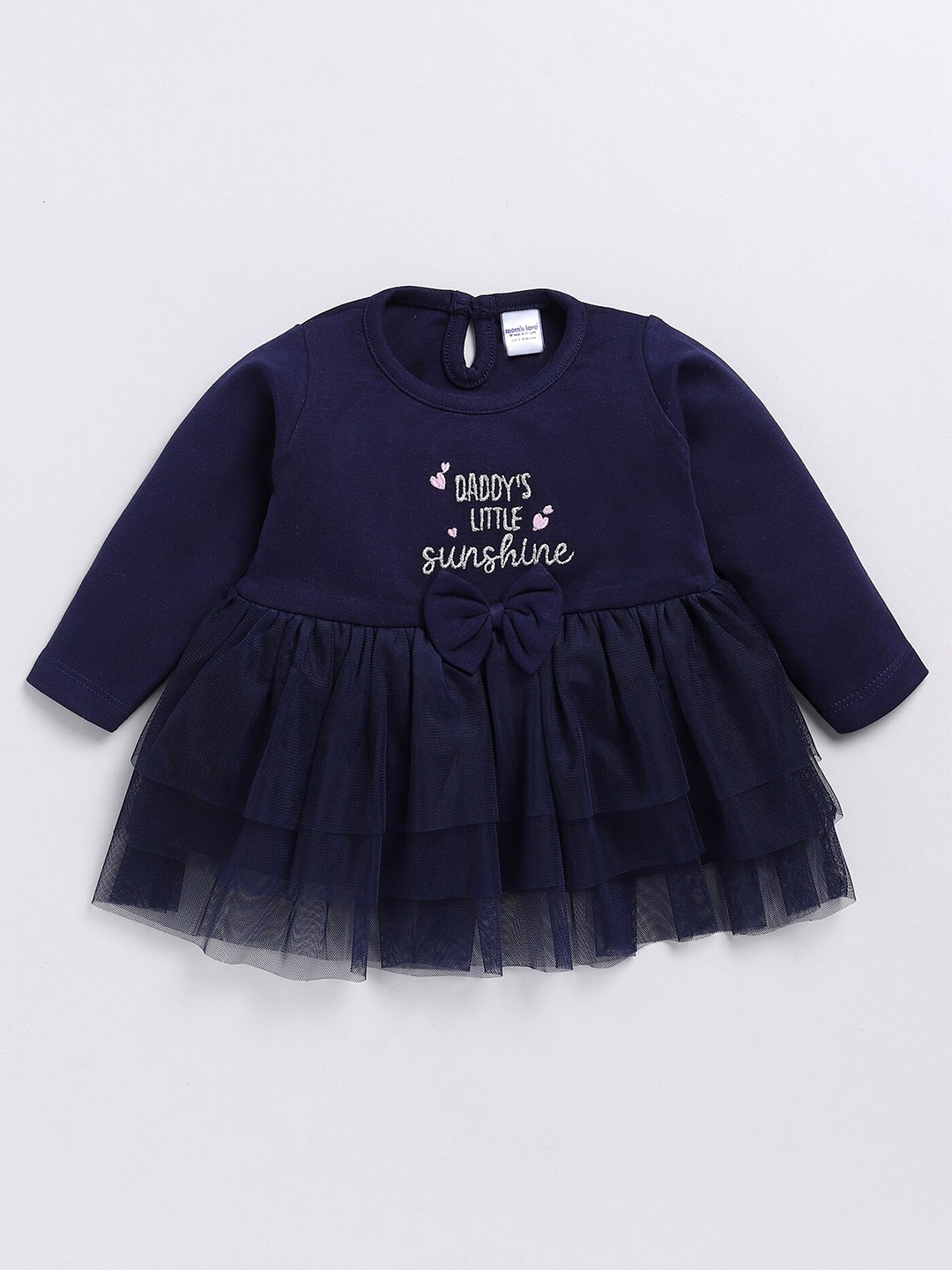 

Moms Love Girls Embroidered Fit and Flare Pure Cotton Dress, Blue