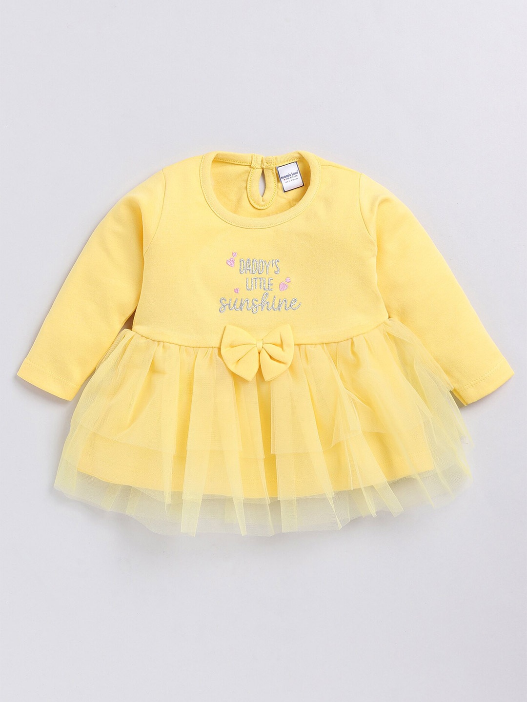 

Moms Love Girls Embroidered Fit and Flare Pure Cotton Dress, Yellow