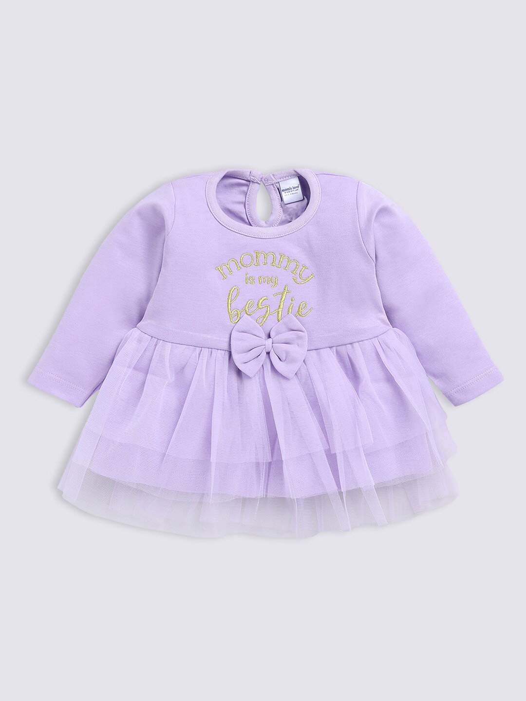 

Moms Love Infant Girls Typography Embroidered Bow Fit & Flare Dress, Purple
