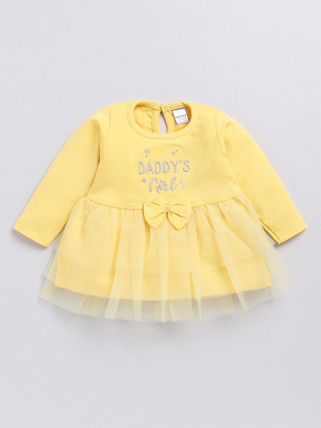 

Moms Love Infant Girls Daddy's Girls Embroidered Bow Pure Cotton A-Line Dress, Yellow
