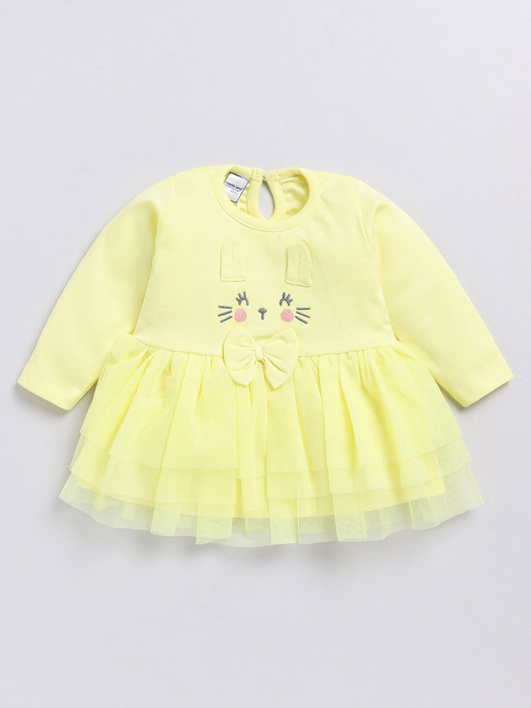 

Moms Love Girls Embroidered Fit and Flare Pure Cotton Dress, Yellow
