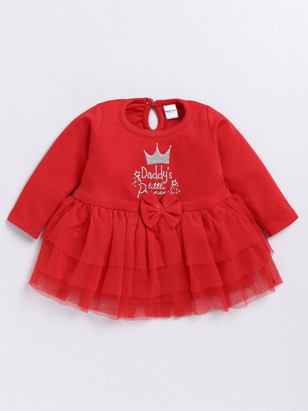 

Moms Love Girls Embroidered Fit and Flare Pure Cotton Dress, Red